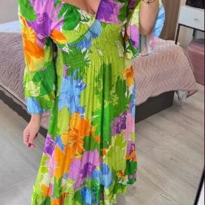 VNeck Floral Seaside Vacation Loose Dress