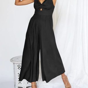 V Neck Cutout HighWaist Jumpsuits