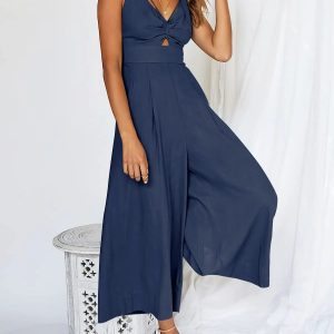 V Neck Cutout HighWaist Jumpsuits