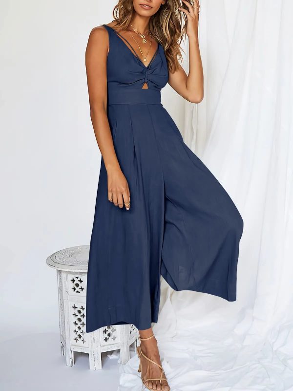 V Neck Cutout HighWaist Jumpsuits