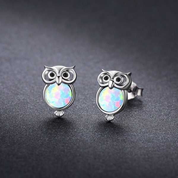 Sterling Silver Owl Opal Stud Earrings