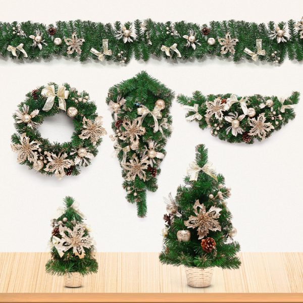 Deciduous Christmas Window Decorations: Rattan Wreath And Tree