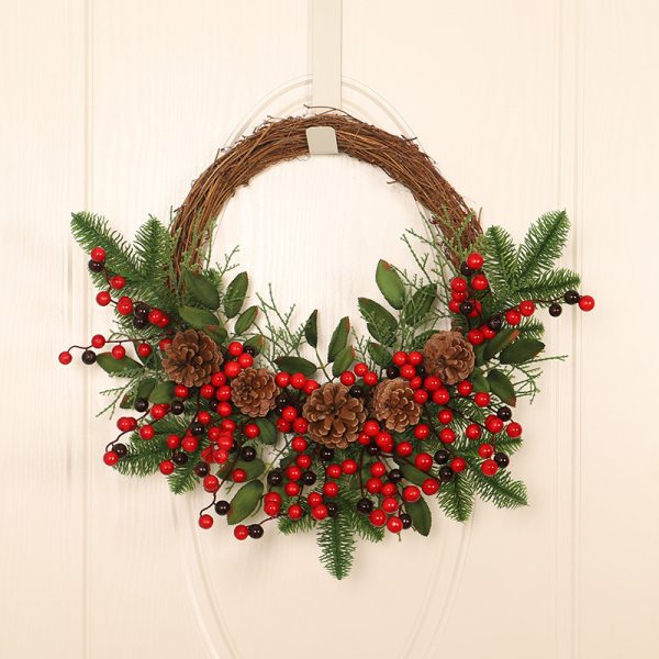 Decorative Green Leaf & Pine Cone Christmas Wreath Wall Hanging