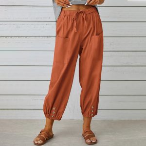 Drawstring Tie Cotton Trousers