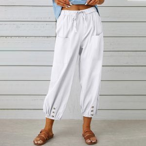 Drawstring Tie Cotton Trousers