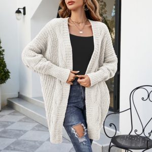 V-Neck Twist Knitted Cardigan Women Loose