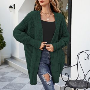 V-Neck Twist Knitted Cardigan Women Loose