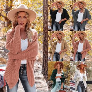 V-Neck Twist Knitted Cardigan Women Loose