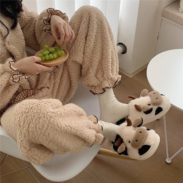 Soft Fluffy Winter Warm Cute Cartoon Milk Cow House Slippers