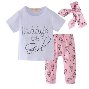 Infant Baby Girls Clothes Daddy'S Little Girl T-Shirt Cartoon Pants Clothing Set