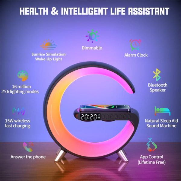 Intelligent Atmosphere Lamp Bluetooth Speaker Wireless Charger Bedside Lamp Sunrise Wake-Up Lamp Alarm Clock