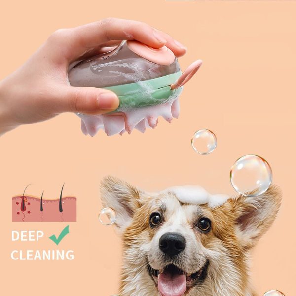 2 In 1 Pet Cat Dog Cleaning Bathing Massage Shampoo Soap Dispensing Grooming Brush