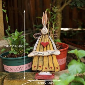 Wooden Retro Easter Bunny Outdoor Ornament