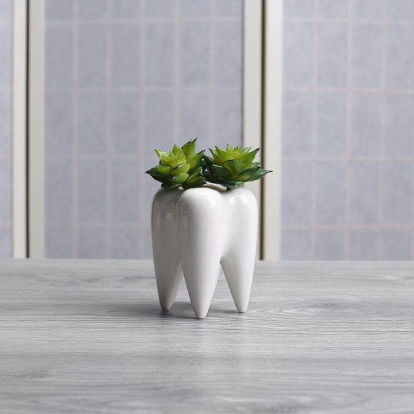 Tooth Shape White Ceramic Modern Flower Pot