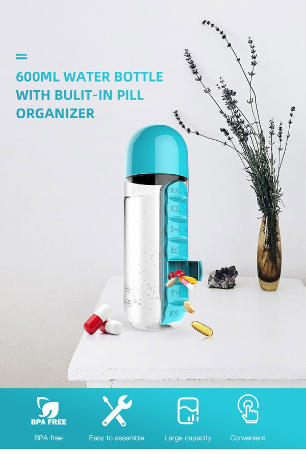 Water Bottle Daily Pill Organizer