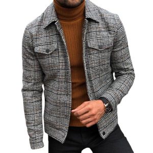 Slim Casual Fashion Autumn Plaid Men'S Jacket