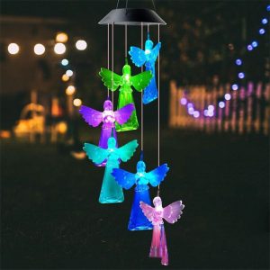 Solar Wind Chime Lamp Angel Outdoor Colorful Decoration