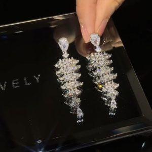 Sparkling Zircon Christmas Tree Drop Earrings For Women Trendy Xmas Tree Plant