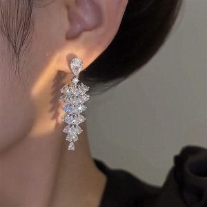 Sparkling Zircon Christmas Tree Drop Earrings For Women Trendy Xmas Tree Plant