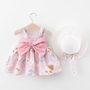 Summer Baby Vest Skirt Princess Dress With Big Bow Flower Skirt