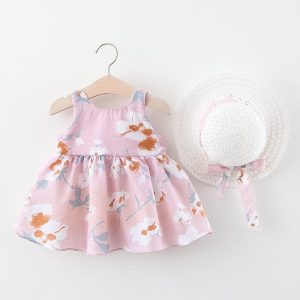 Summer Baby Vest Skirt Princess Dress With Big Bow Flower Skirt