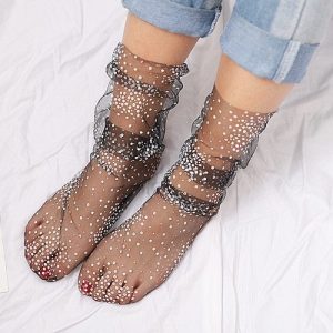 Summer Polka Dots Tulle Socks Breathable Transparent