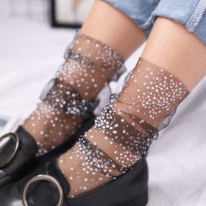 Summer Polka Dots Tulle Socks Breathable Transparent