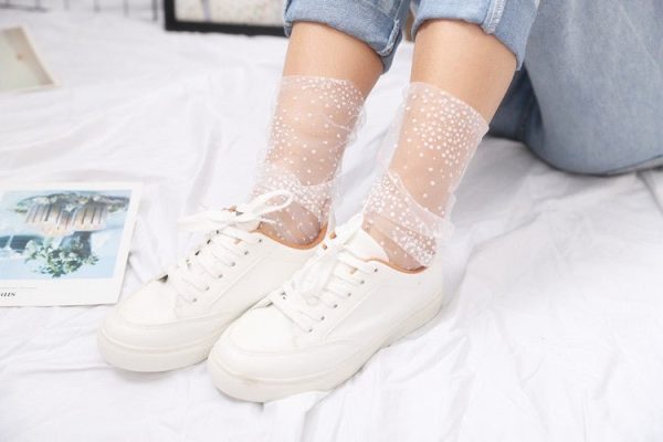 Summer Polka Dots Tulle Socks Breathable Transparent