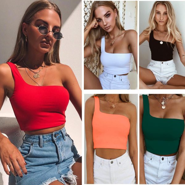 Summer One-Shoulder Vest Crop Top Sleeveless T-Shirt Tank Tops