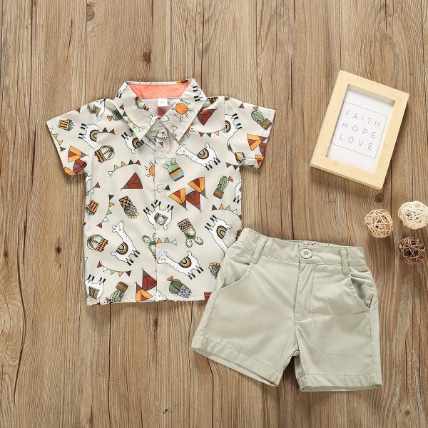 Summer Short-Sleeved Cartoon Shirt And Shorts Two-Piece Children'S Suit